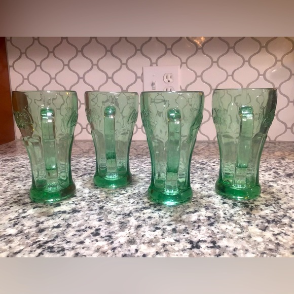 Set of 4 Vintage Coca-Cola Thick Green Glass Mugs with Handle - Picture 10 of 10